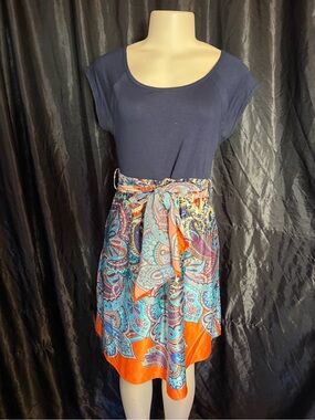 Maternal America Navy Top with Turquoise and Orange Paisley A-Line Skirt